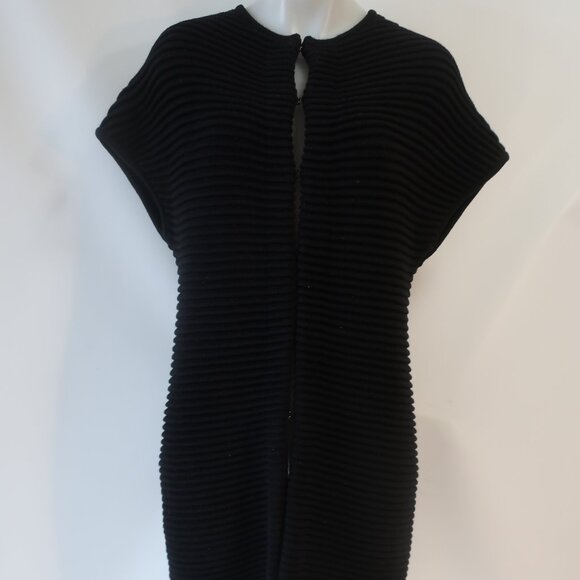 Womens Carolina Herrera Black Pure Wool Thick Knit Ribbed Designer Cardigan S - Picture 2 of 16
